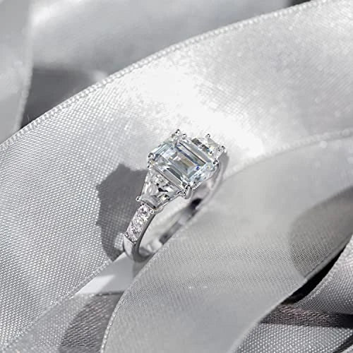 Sterling Silver Emerald Cut Engagement Ring