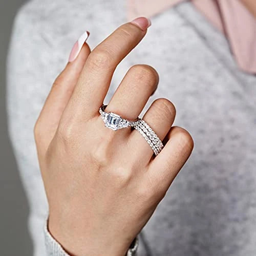 Sterling Silver Emerald Cut Engagement Ring