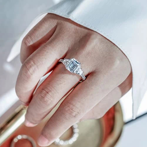 Sterling Silver Emerald Cut Engagement Ring