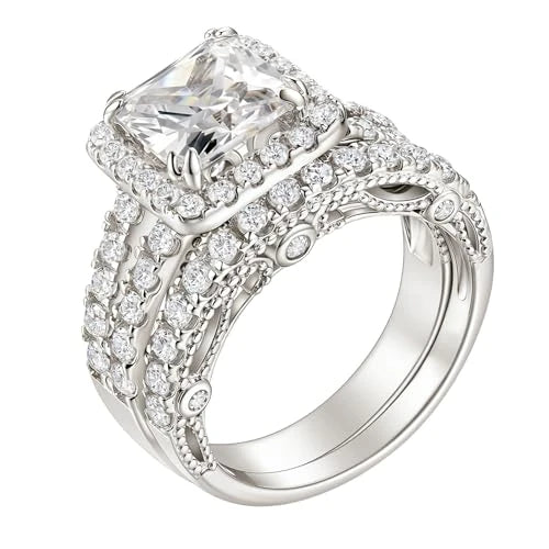 Moissanite Halo Wedding Ring Set