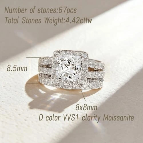 Moissanite Halo Wedding Ring Set