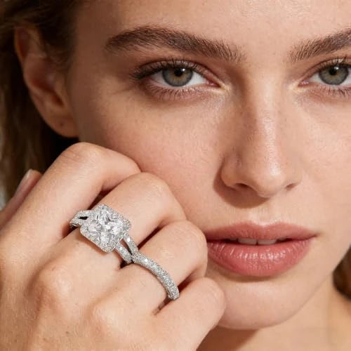 Moissanite Halo Wedding Ring Set