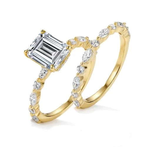 Emerald Cut Moissanite Ring Set