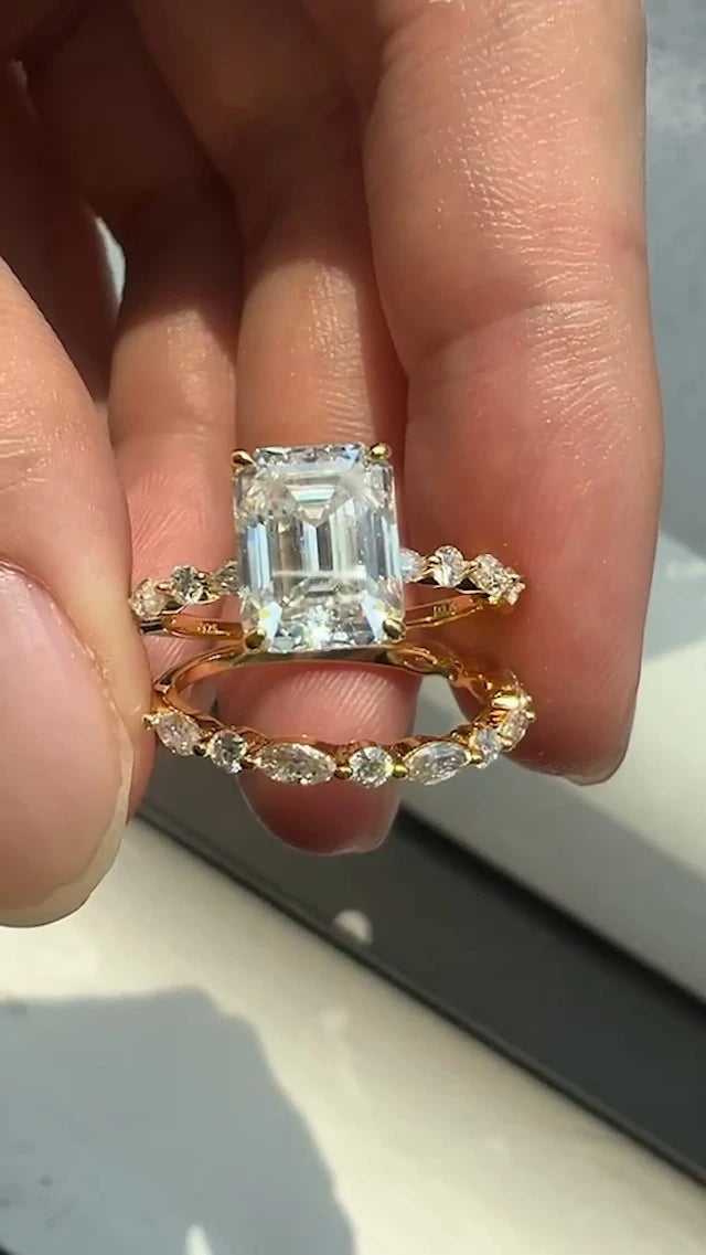 Emerald Cut Moissanite Ring Set