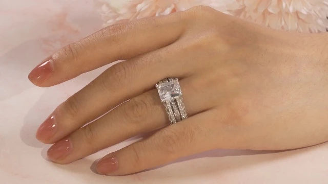 Radiant Silver Engagement Ring Set