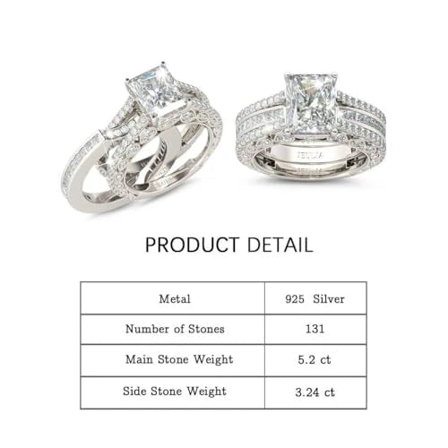 Radiant Silver Engagement Ring Set